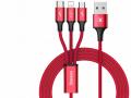 Kabel 3A 3w1 - MICRO USB / TYPE-C / iPhone Lightning - BASEUS RAPID - CZERWONY